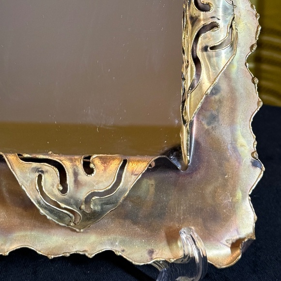 Vintage 60s brutalist wall art, torch cut copper framed mirror - Picture 4 of 6